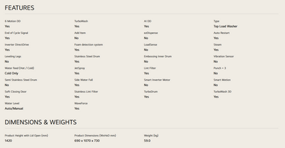 LG TV2724SV9K 24kg Top Load Washing Machine with Intelligent Fabric Care