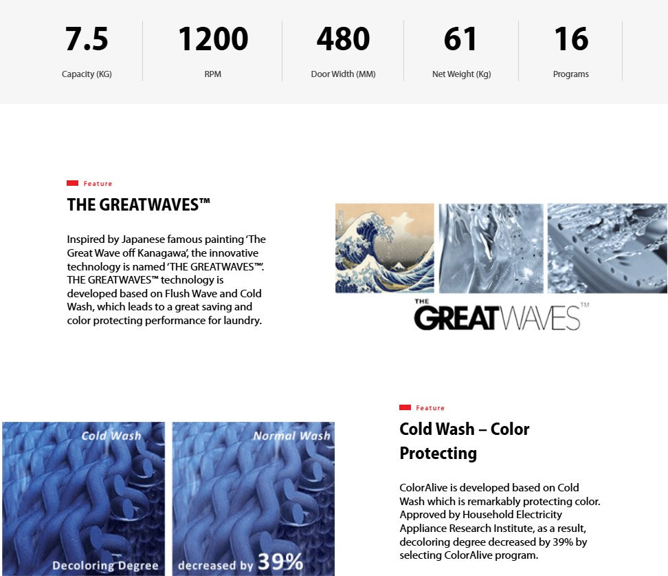 Toshiba 7.5KG Washing Machine Inverter Front Load Washer TW-BH85S2M(WK) White TWBH85S2MWK