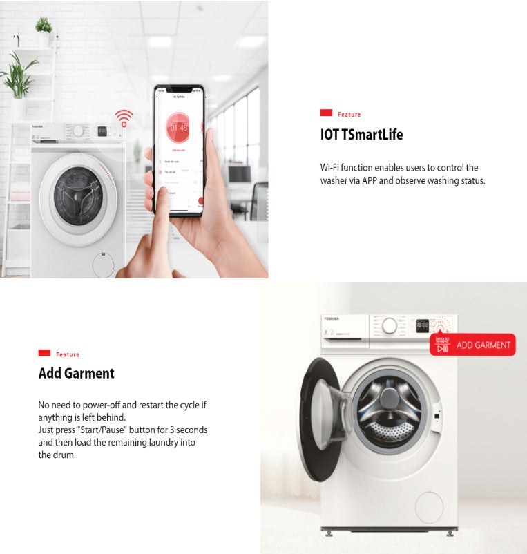 Toshiba 9.5KG Front Load Washer TW-BL105A4M(WK) white / TWBL105A4MWK