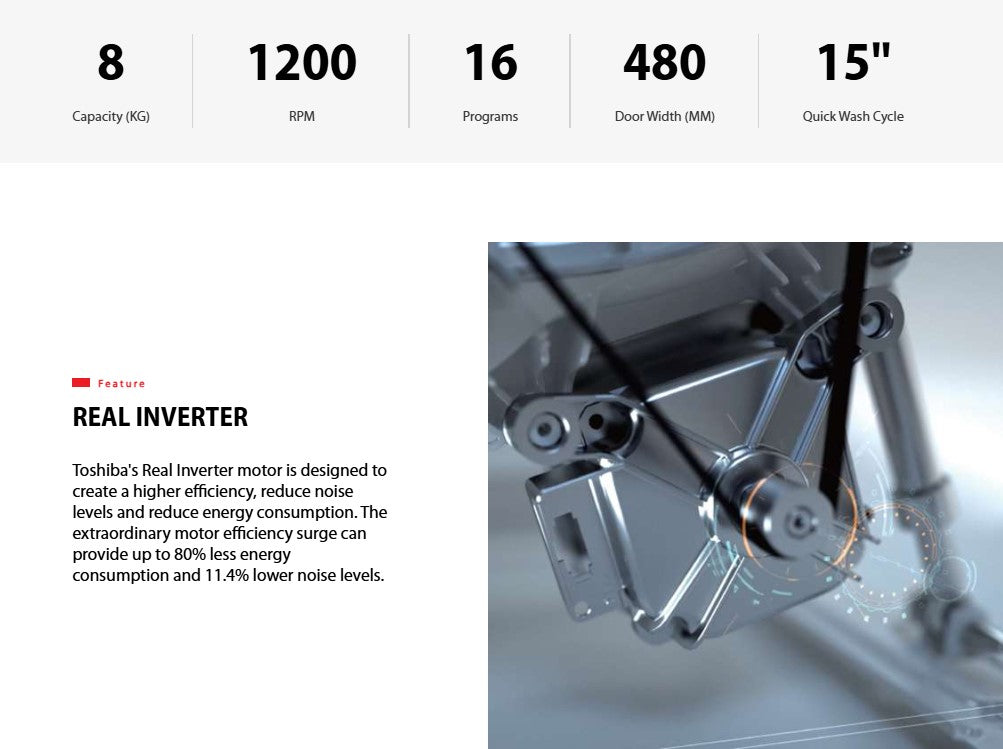 Toshiba Washing Machine Washer Dryer 8kg/5kg TWD-BK90S2M(SK) / TWDBK90S2MSK