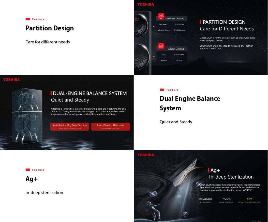 Toshiba 5 & 7/10KG Dual Drum 2 in 1 Washer Dryer Heat Pump TWD-BL160D4M(MG) Inverter TWDBL160D4MMG