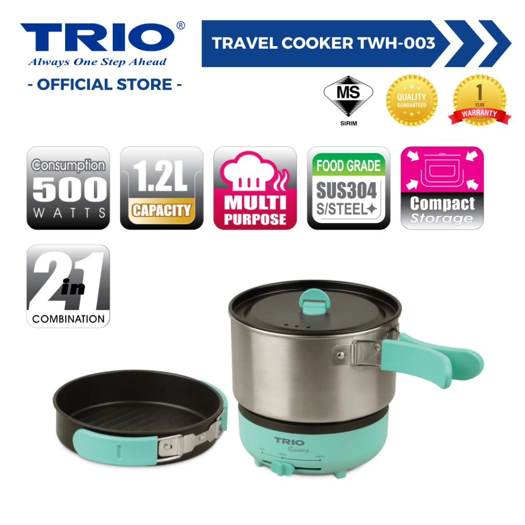 Trio 1.2L Travel Multi Cooker With 2 In 1 Combination TWH-003/TWH003