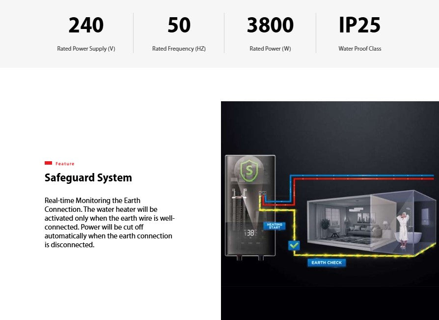 Toshiba Instant Water Heater TWH-38EXPMY(G) With Pump and Rainshower / TWH38EXPMYG 3800W (Gold)