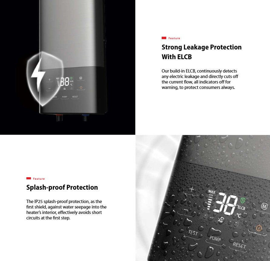 Toshiba Instant Water Heater TWH-38EXPMY(G) With Pump and Rainshower / TWH38EXPMYG 3800W (Gold)