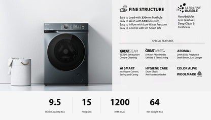 Toshiba 9.5KG Front Load Washer TW-T21BU105UWM(MG) / TWT21BU105UWMMG Inverter Washing Machine