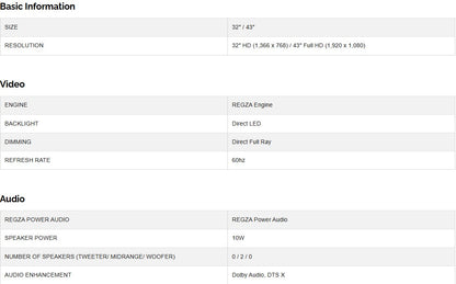 Toshiba 43" V31M Series 43V31MP HD LED Smart TV VIDAA Bezel-less Design Television