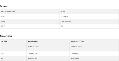 Toshiba 43" V31M Series 43V31MP HD LED Smart TV VIDAA Bezel-less Design Television