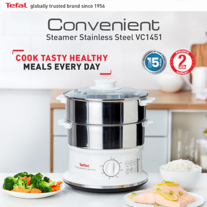 Tefal 6L Food Steamer VC1451 2 Stainless Steel Bowl