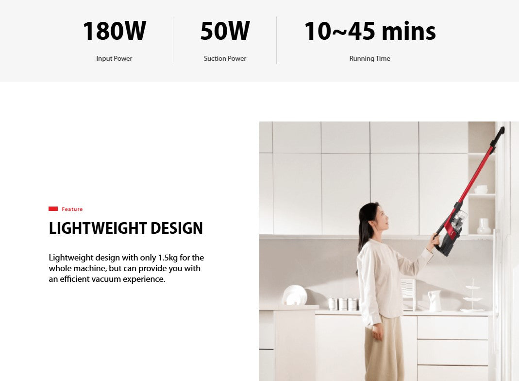 Toshiba Lightweight Cordless Vacuum Cleaner VC-CLX50BF(R) / VCCLX50BFR 180W (Red)