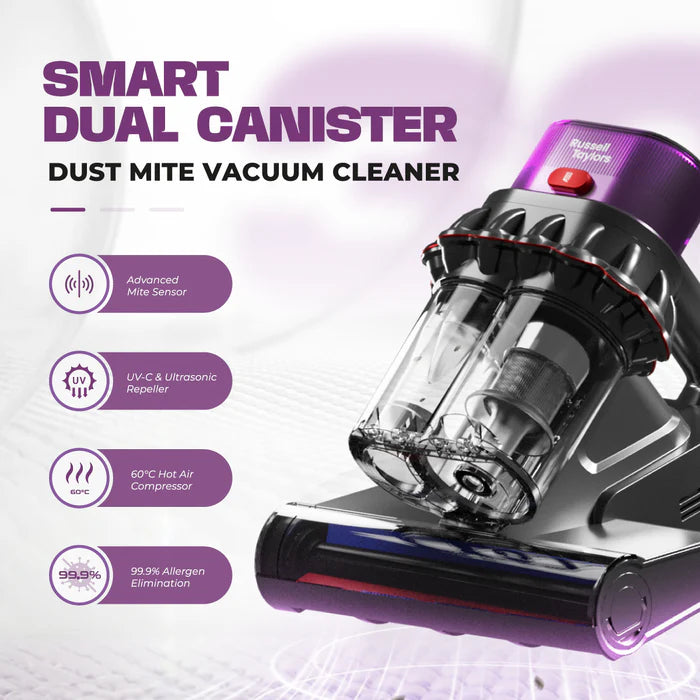 Russell Taylors Dual Cup Dust Mite Vacuum Cleaner with UV-C Light & Ultrasonic VM30
