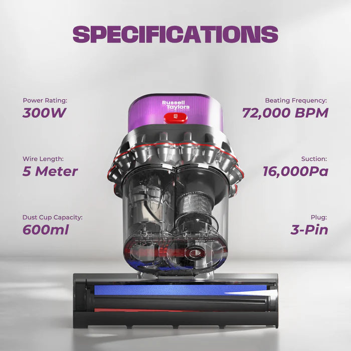Russell Taylors Dual Cup Dust Mite Vacuum Cleaner with UV-C Light & Ultrasonic VM30