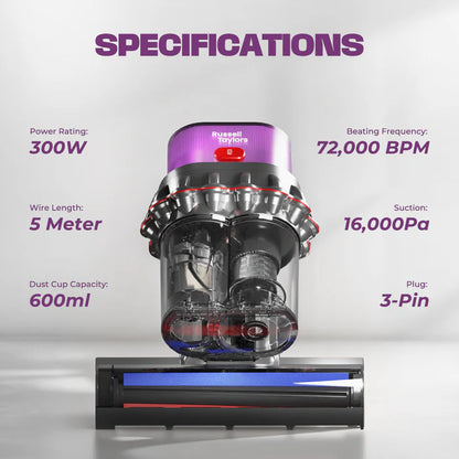Russell Taylors Dual Cup Dust Mite Vacuum Cleaner with UV-C Light & Ultrasonic VM30
