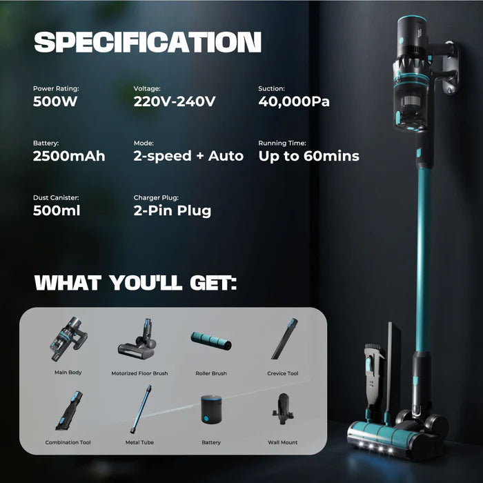 Russell Taylors Vortex Cordless Vacuum Cleaner 500W BLDC Motor