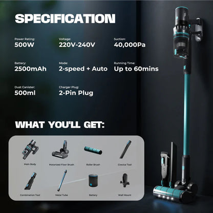 Russell Taylors Vortex Cordless Vacuum Cleaner 500W BLDC Motor