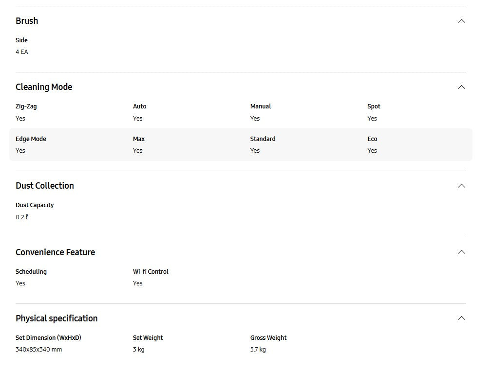 Samsung Vacuum Cleaner Powerbot VR05R5050WK Essential 2 in 1 Vacuum Cleaning & Mopping VR05R5050WK/ME