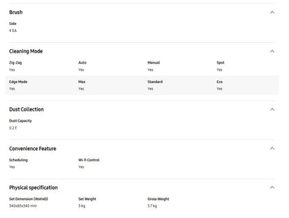 Samsung Vacuum Cleaner Powerbot VR05R5050WK Essential 2 in 1 Vacuum Cleaning & Mopping VR05R5050WK/ME