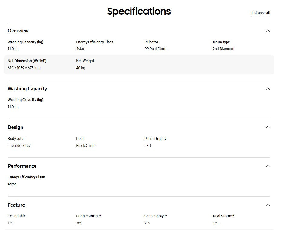 Samsung 11KG Top Load Washer with Ecobubble WA11CG5745BYFQ Washing Machine (Light Gray)