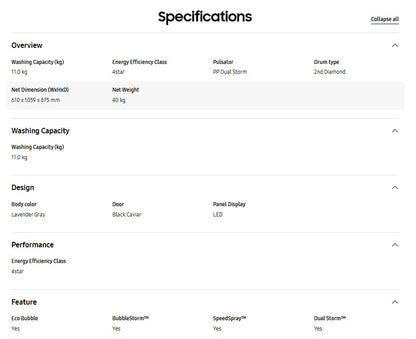 Samsung 11KG Top Load Washer with Ecobubble WA11CG5745BYFQ Washing Machine (Light Gray)