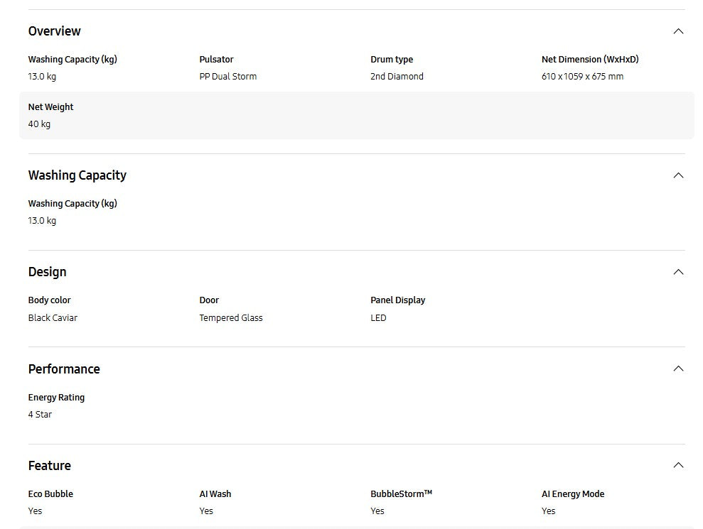 Samsung 13kg Bespoke AI Laundry Top load Washer AI Wash WA80F13S5BFQ (Black)