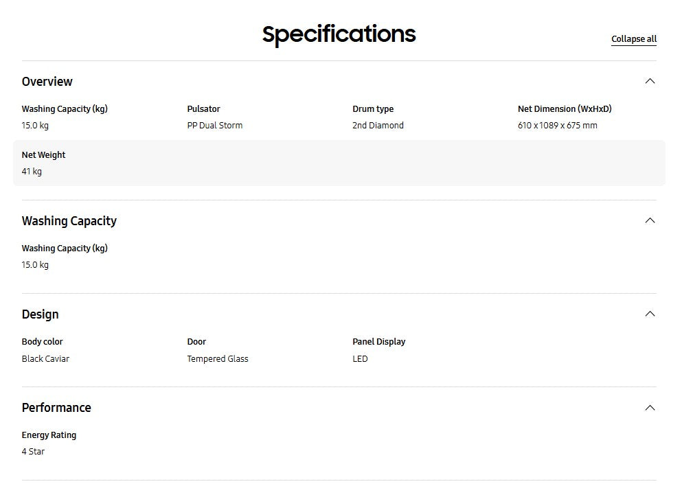 Samsung 15kg WA80F15S5BFQ Bespoke AI Laundry Top load Washer AI Wash Washing Machine