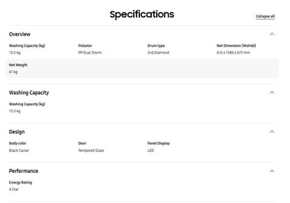 Samsung 15kg WA80F15S5BFQ Bespoke AI Laundry Top load Washer AI Wash Washing Machine