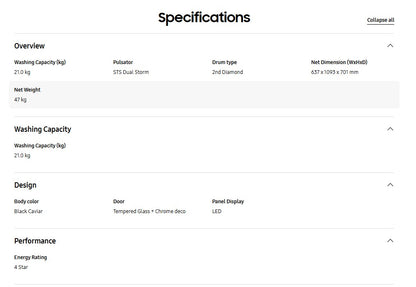 Samsung 21kg WA80F21B9BFQ Bespoke AI Laundry Top load Washer AI Wash Washing Machine