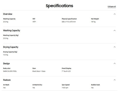 Samsung 25/15 kg Washer Dryer Heat Pump WD25DB8995BZFQ
