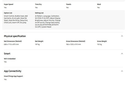 Samsung 25/15 kg Washer Dryer Heat Pump WD25DB8995BZFQ