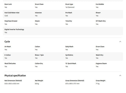 Samsung 8.5KG Wash & 6KG Dry WD85T4046CE/FQ Inverter Front Load Washer Dryer with Hygiene Steam WD85T4046CE Washing Machine