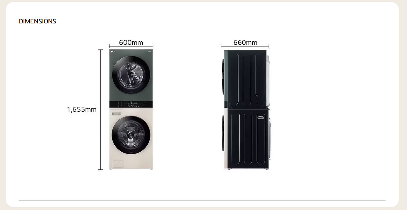 LG 14/10kg Objet WashTower™ All-In-One Stacked Washer Dryer WT1410NHEG