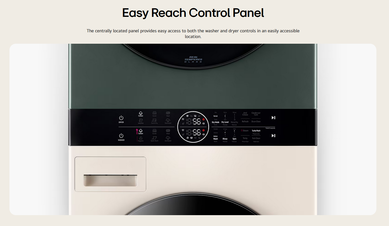 LG 14/10kg Objet WashTower™ All-In-One Stacked Washer Dryer WT1410NHEG