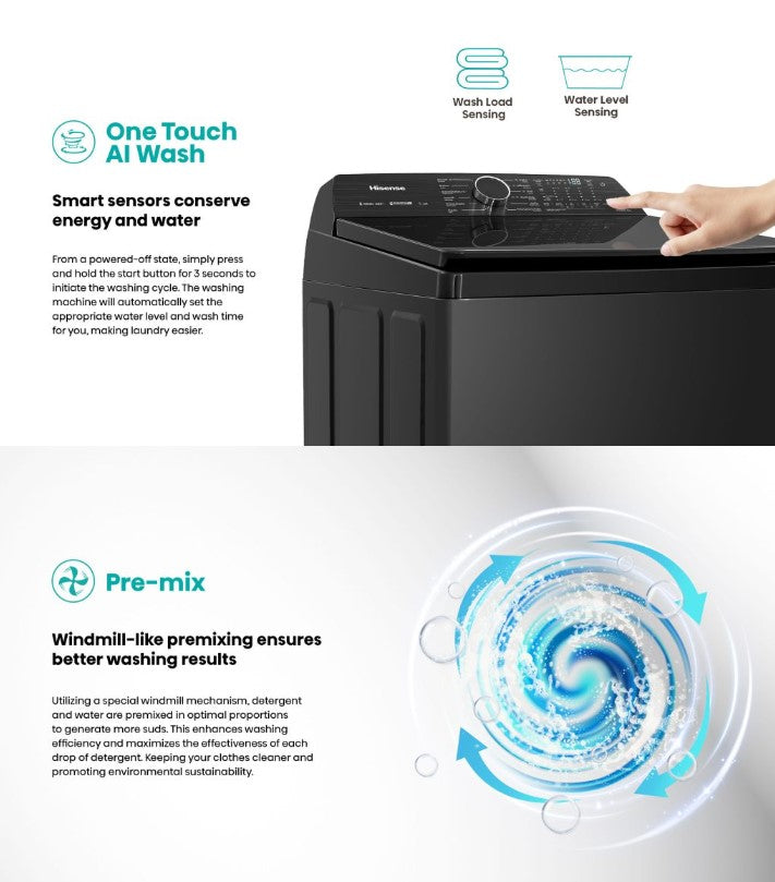 Hisense 20KG Top Load Washer Inverter WT200Q50 Washing Machine Mesin Basuh