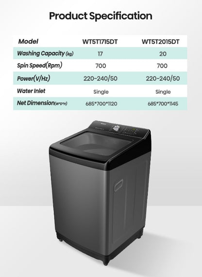 Hisense 17KG Top Load Washer WT5T1715DT Inverter