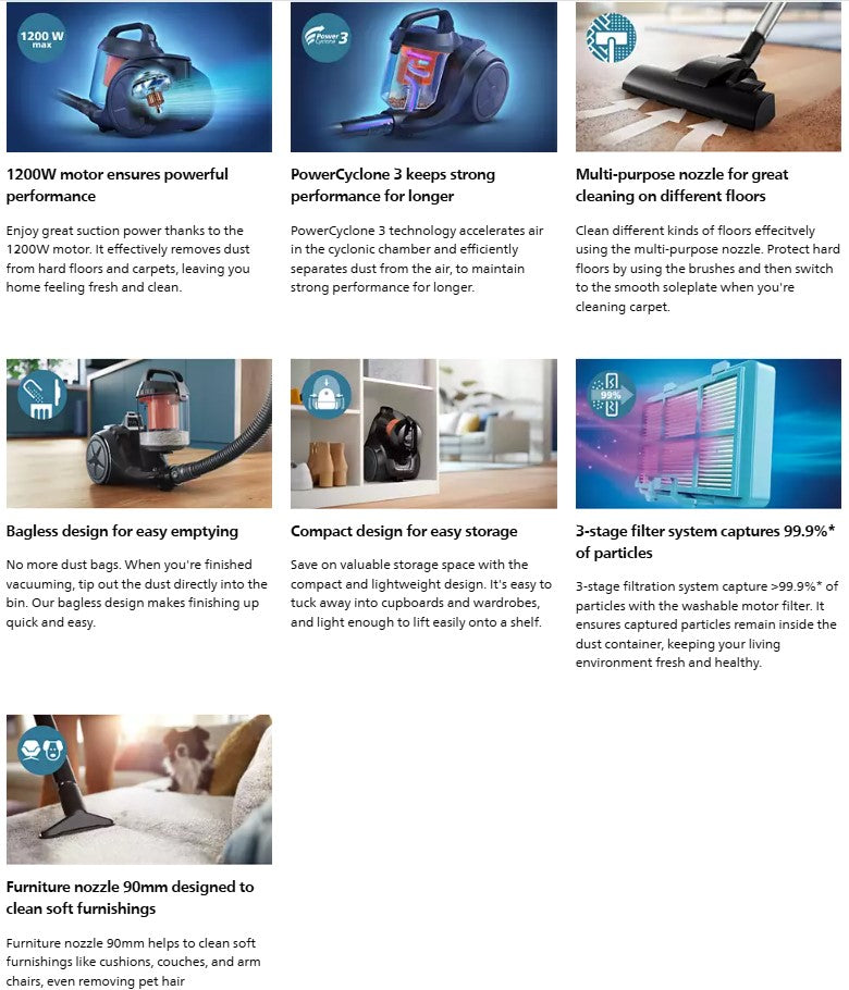 Philips 1000 Series XB1042/10 1.3L HEPA Bagless Vacuum Cleaner XB1042 1200W