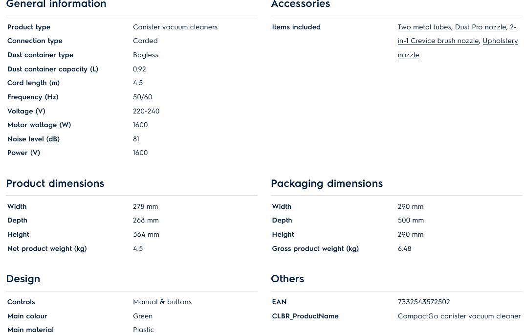 Electrolux Z1231 CompactGo canister vacuum cleaner