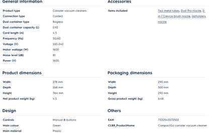 Electrolux Z1231 CompactGo canister vacuum cleaner